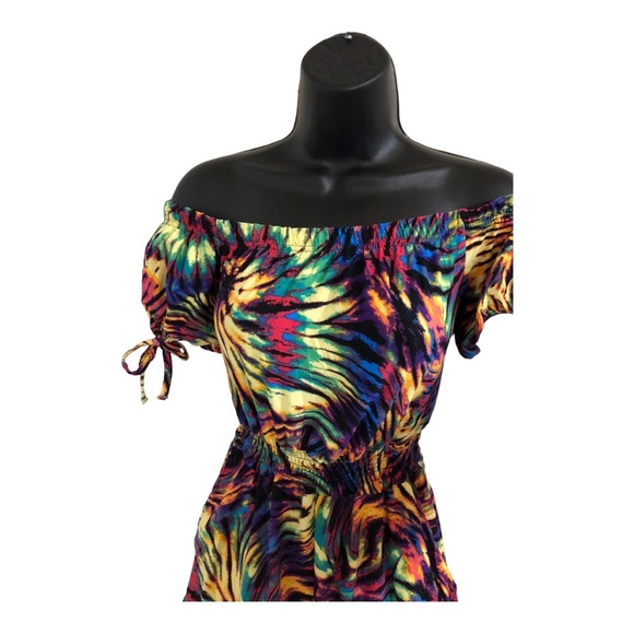 Supercute off the shoulder colorful tie dye look elastic hem romper size large - Picture 10 of 16